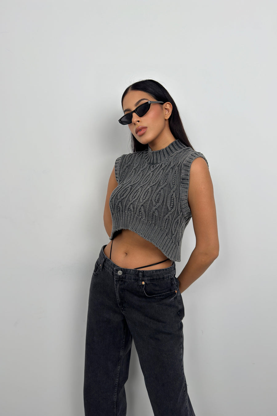 Washed Gray Knitted Sweater 