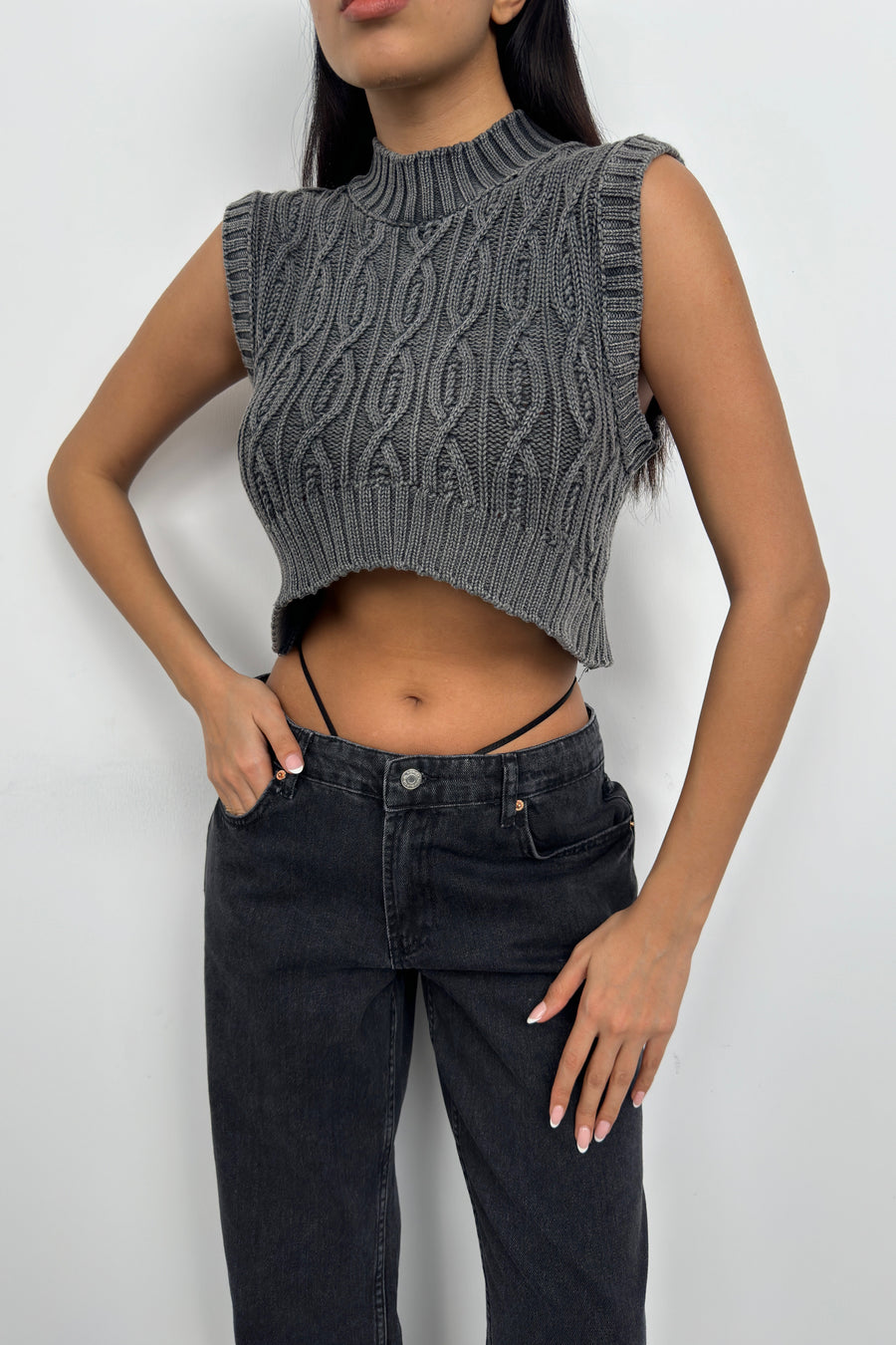 Washed Gray Knitted Sweater 