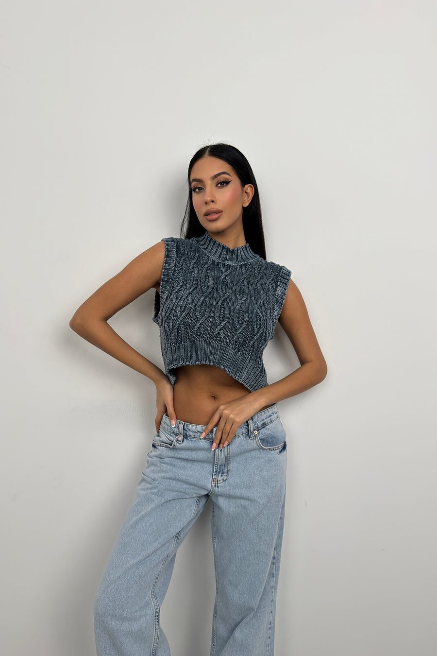 Washed Blue Knitted Sweater 