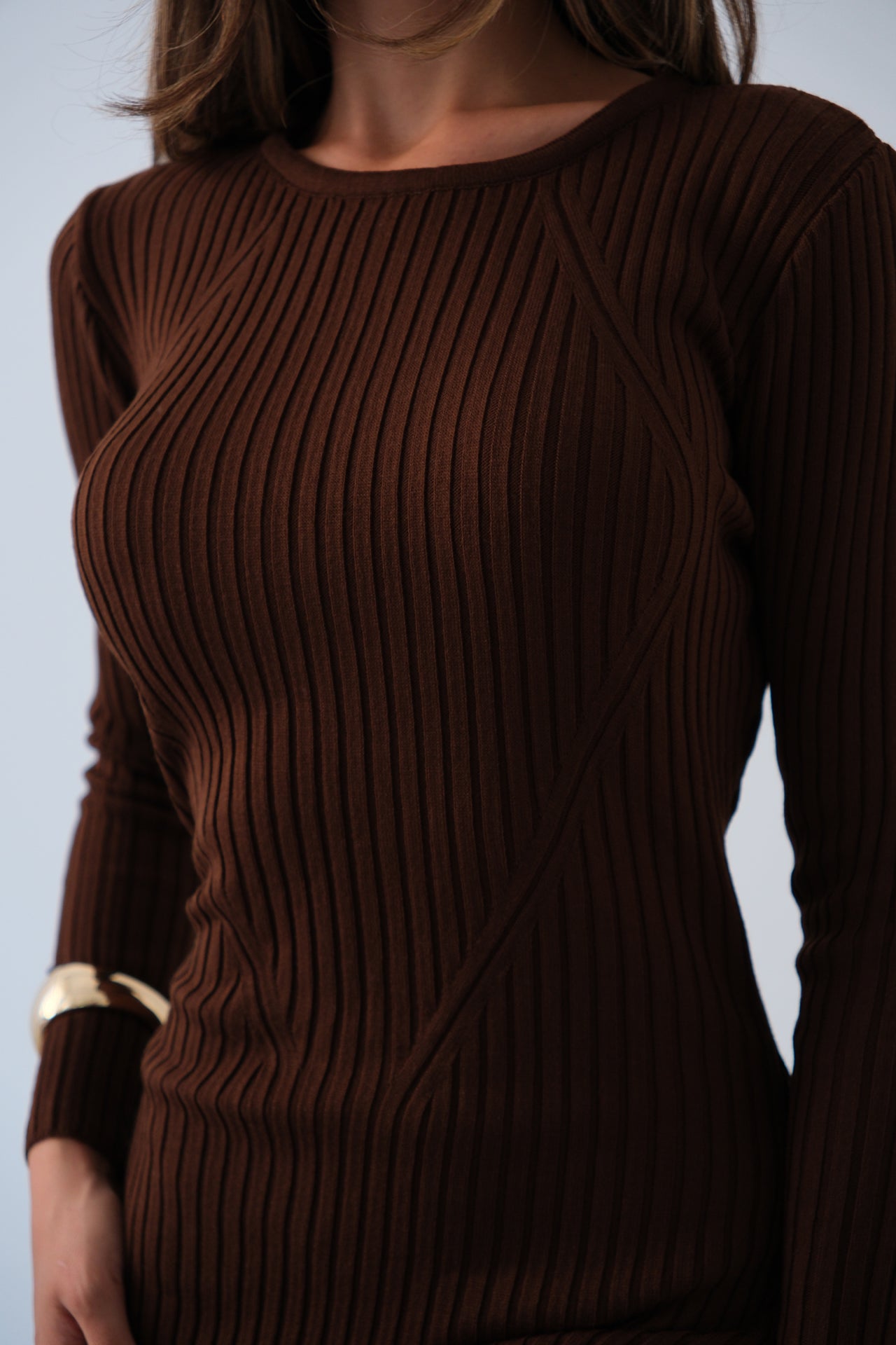 Slit Brown Knit Dress 