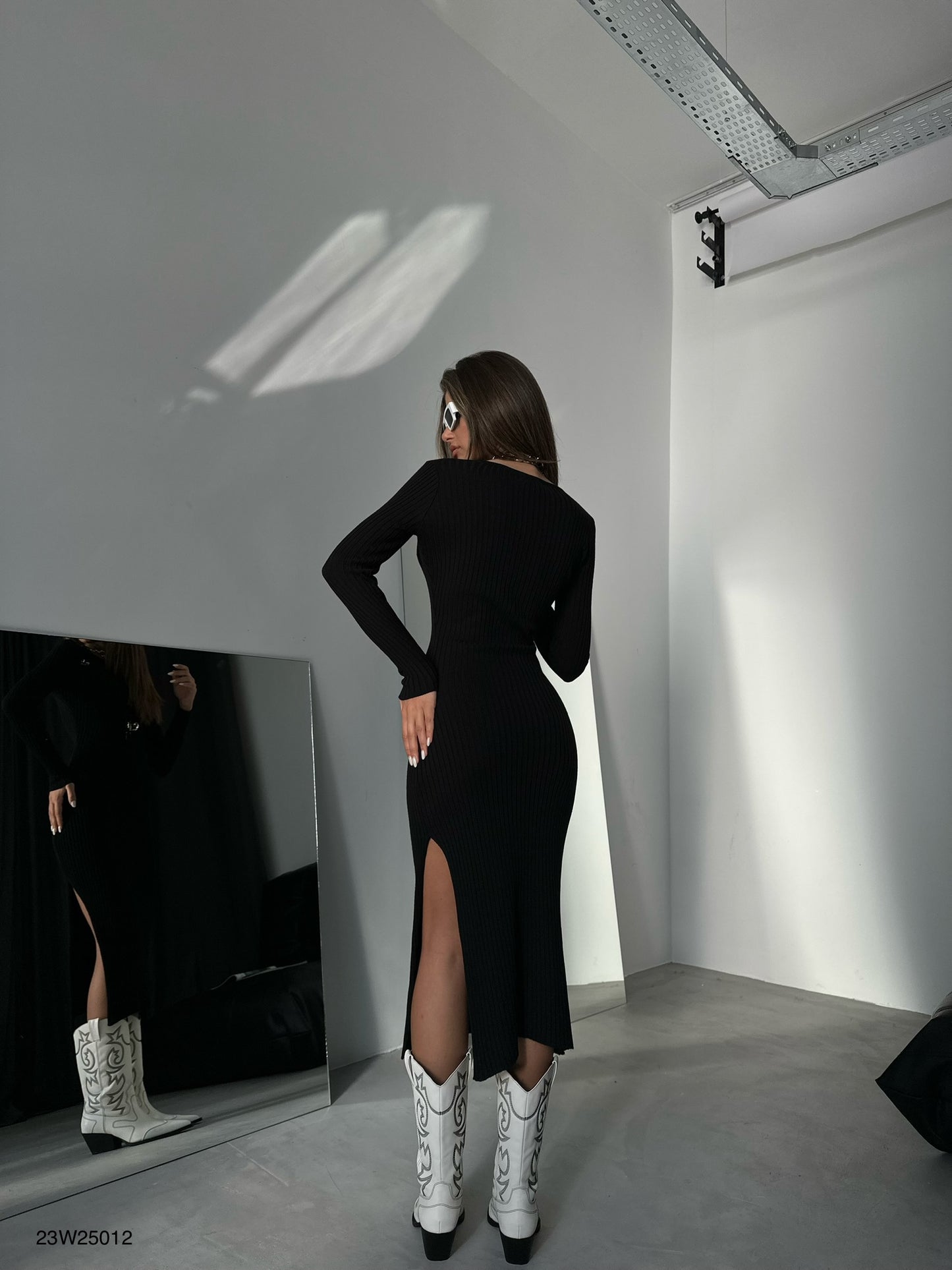 Black Knitted Dress with Slits 