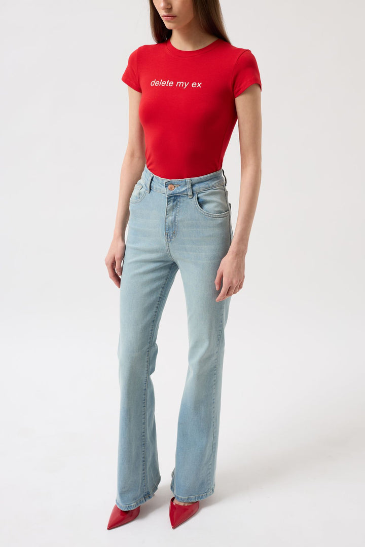 Yüksek Bel Basic Skinny Buz Mavi Jean