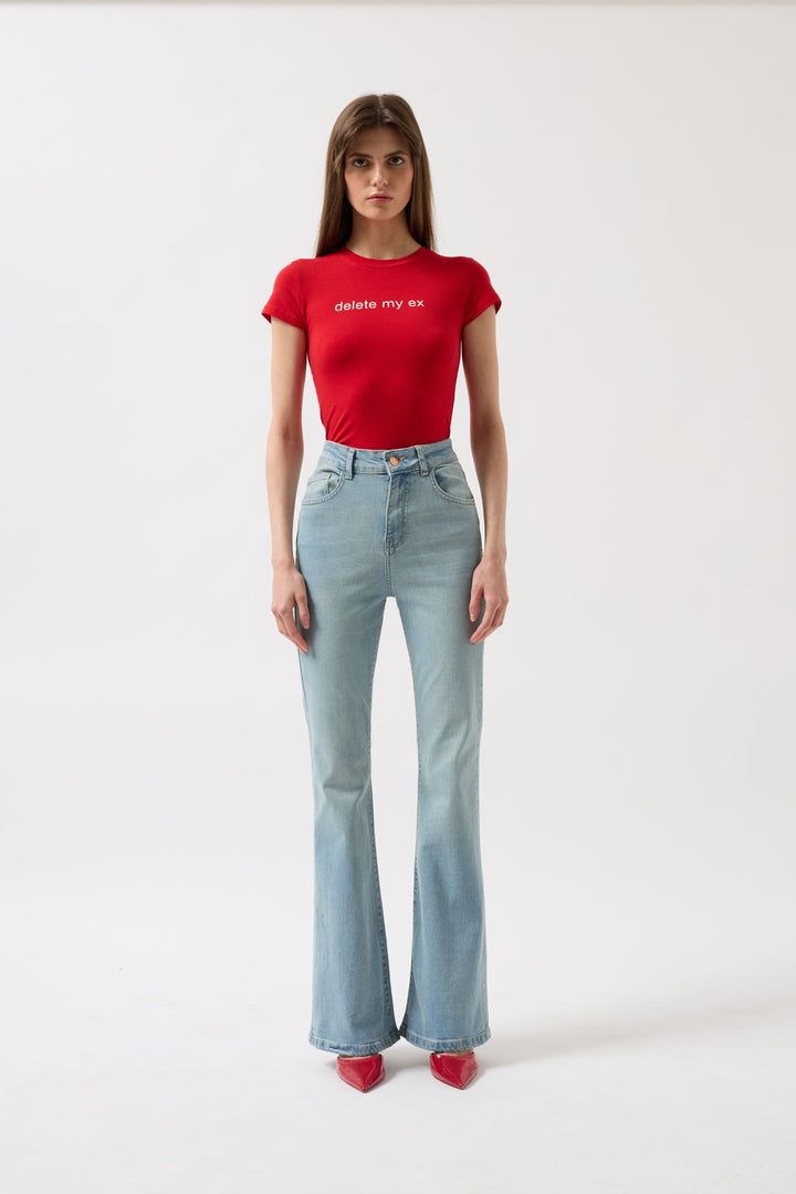 Yüksek Bel Basic Skinny Buz Mavi Jean