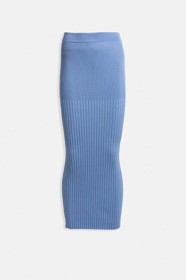 Yüksek Bel Dokulu Bebe Mavi Etek