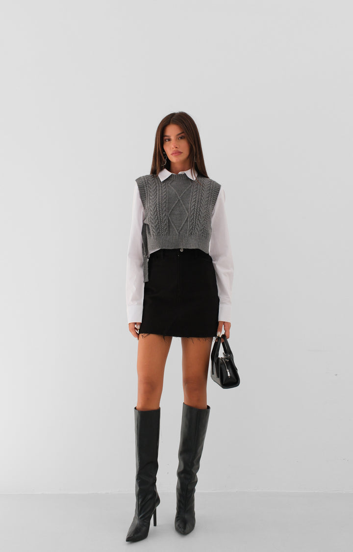 Yüksek Bel Siyah Kot Etek