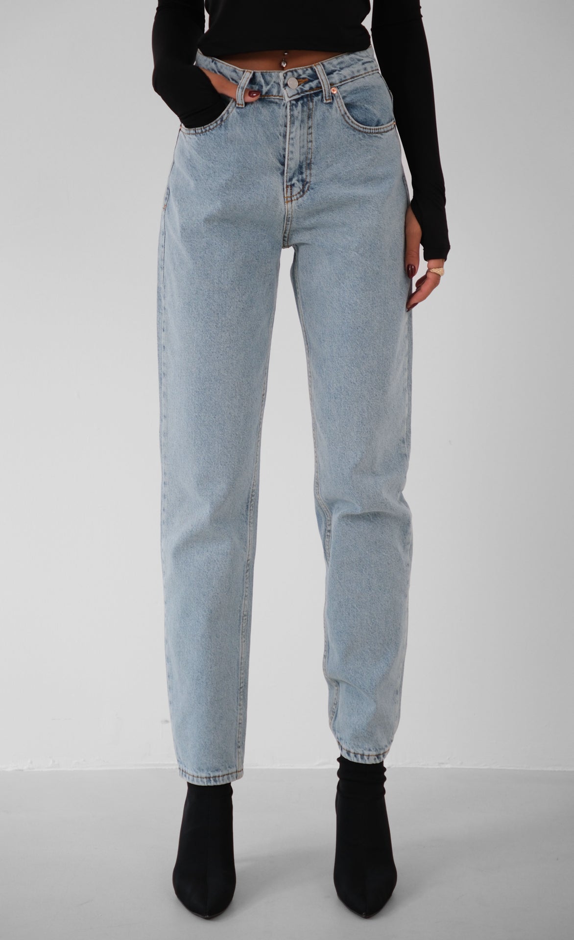 High Waist Skinny Leg Light Blue Jeans 